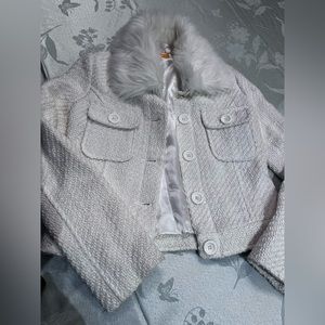 Tulle Cropped Jacket w/ detachable Faux Fur Collar size S NWT